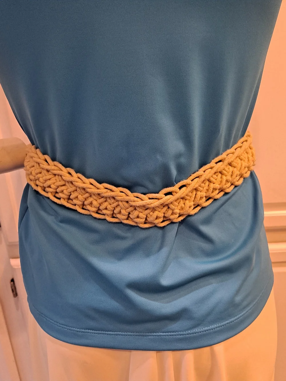 Artisan Handwoven Tan Macramé Waist Belt with Tassels & Wood Beads Bohemian Boho